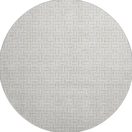 8' Taupe And Ivory Geometric Washable Round Rug With UV Protection Photo 4