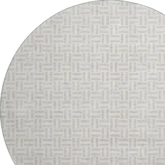 8' Taupe And Ivory Geometric Washable Round Rug With UV Protection Photo 3