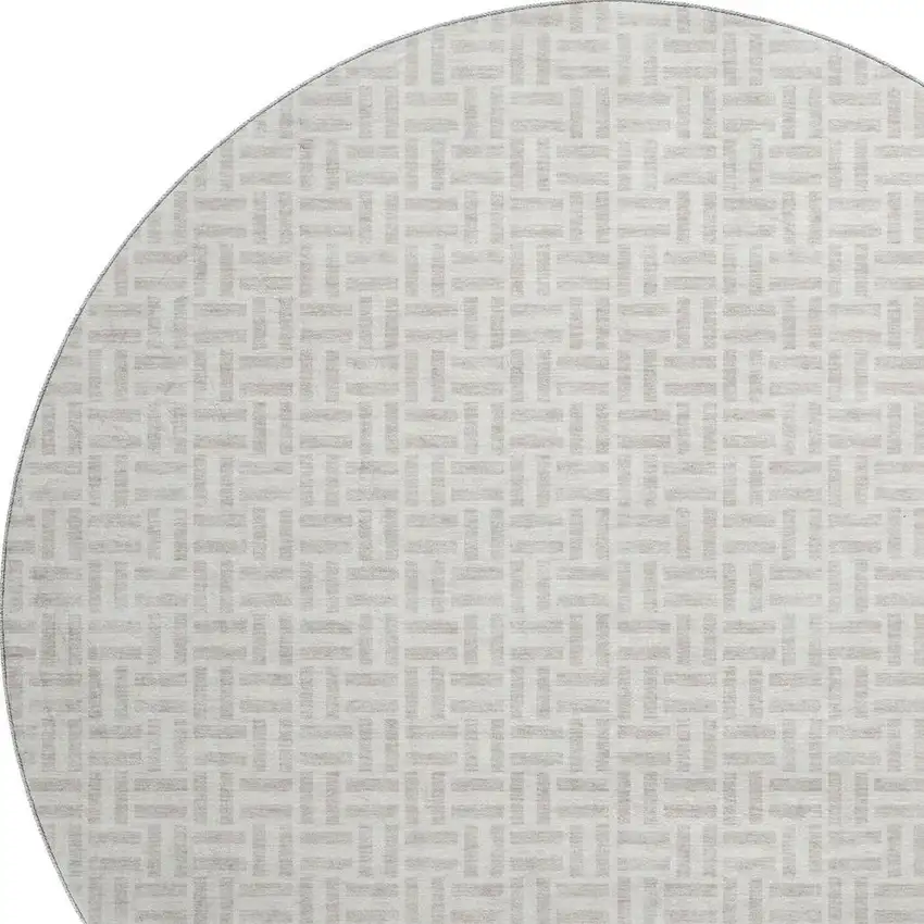 8' Taupe And Ivory Geometric Washable Round Rug With UV Protection Photo 3