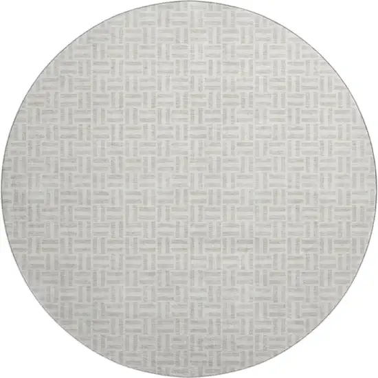8' Taupe And Ivory Geometric Washable Round Rug With UV Protection Photo 1