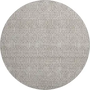Photo of 8' Taupe And Ivory Geometric Washable Round Rug With UV Protection
