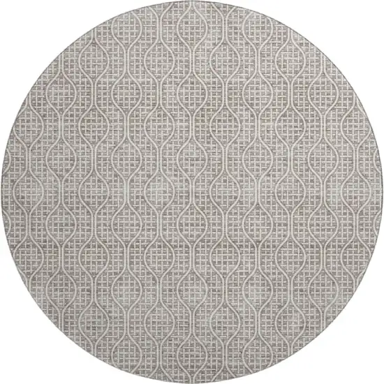 8' Taupe And Ivory Geometric Washable Round Rug With UV Protection Photo 1