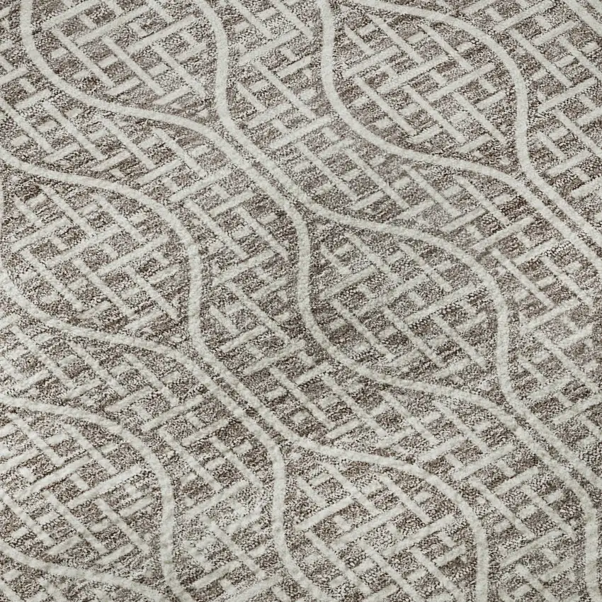 8' Taupe And Ivory Geometric Washable Round Rug With UV Protection Photo 8