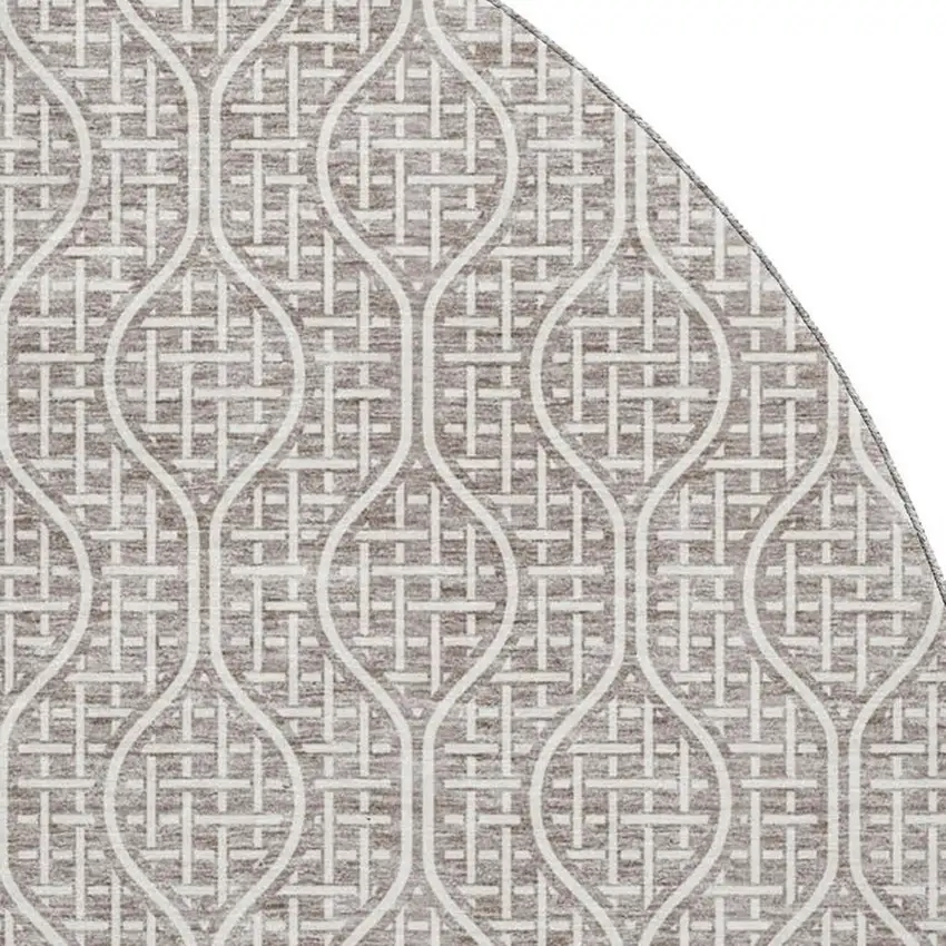8' Taupe And Ivory Geometric Washable Round Rug With UV Protection Photo 2