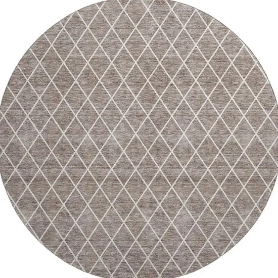 8' Taupe And Ivory Geometric Washable Round Rug With UV Protection Photo 2