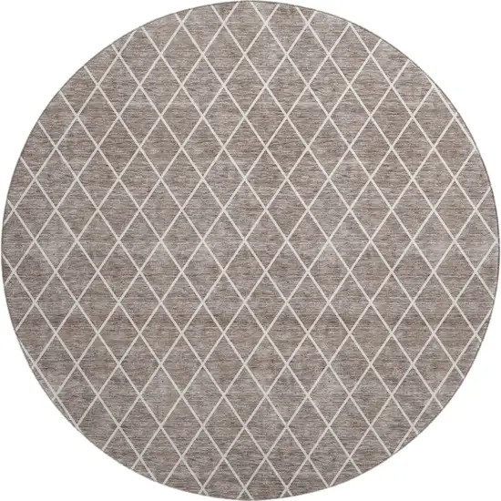 8' Taupe And Ivory Geometric Washable Round Rug With UV Protection Photo 1