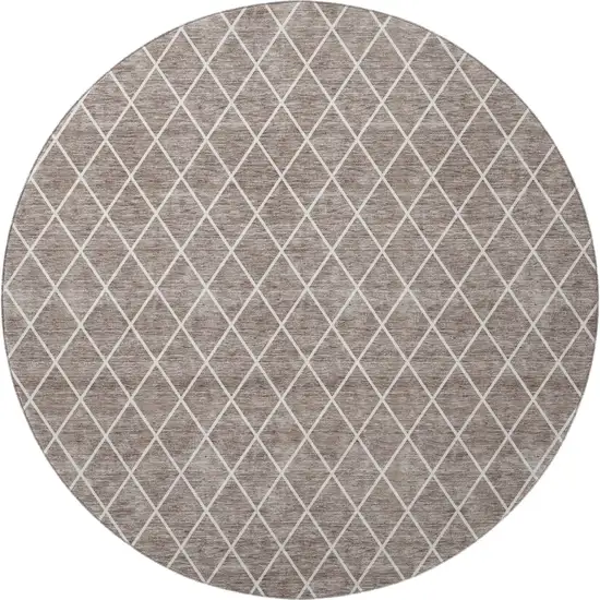 8' Taupe And Ivory Geometric Washable Round Rug With UV Protection Photo 3