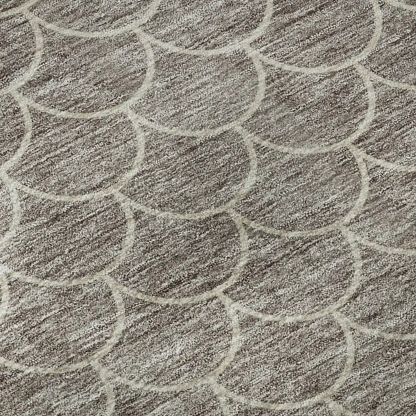 8' Taupe And Ivory Geometric Washable Round Rug With UV Protection Photo 8