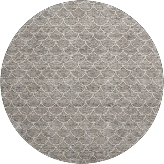 8' Taupe And Ivory Geometric Washable Round Rug With UV Protection Photo 1