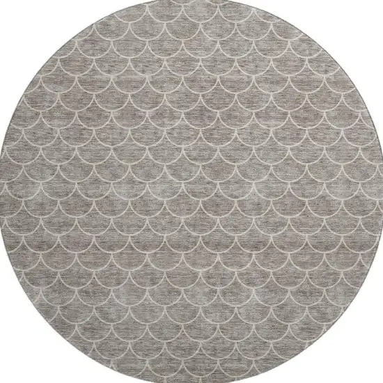 8' Taupe And Ivory Geometric Washable Round Rug With UV Protection Photo 2