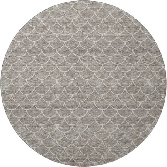 8' Taupe And Ivory Geometric Washable Round Rug With UV Protection Photo 3
