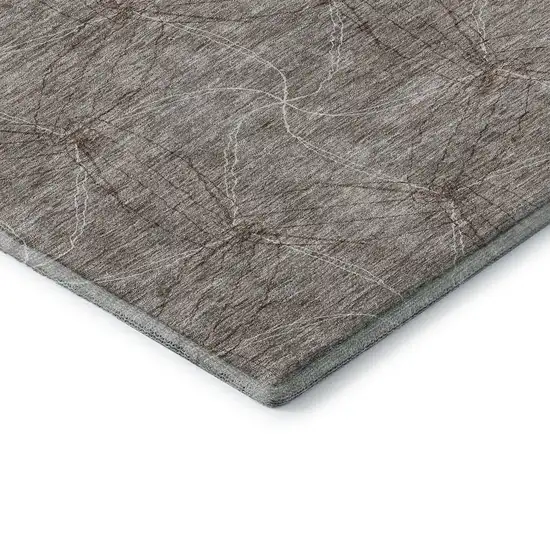 8' Taupe And Ivory Geometric Washable Round Rug With UV Protection Photo 6