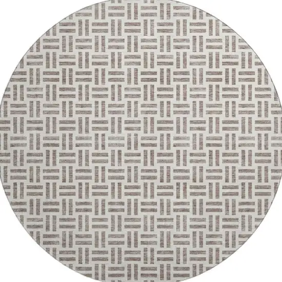 8' Taupe And Ivory Geometric Washable Round Rug With UV Protection Photo 2