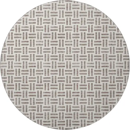 8' Taupe And Ivory Geometric Washable Round Rug With UV Protection Photo 3