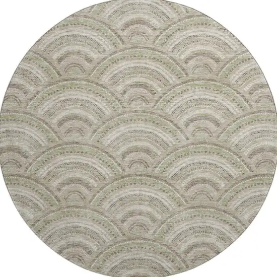 8' Taupe And Ivory Geometric Washable Round Rug With UV Protection Photo 3