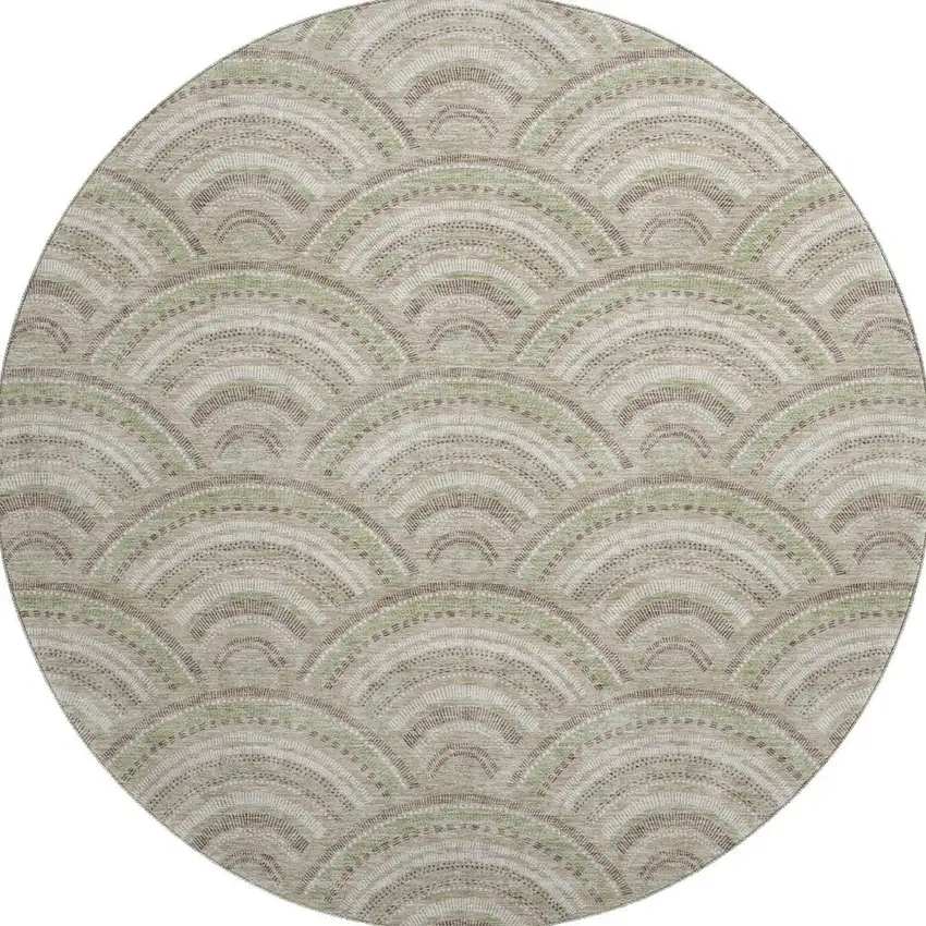 8' Taupe And Ivory Geometric Washable Round Rug With UV Protection Photo 3