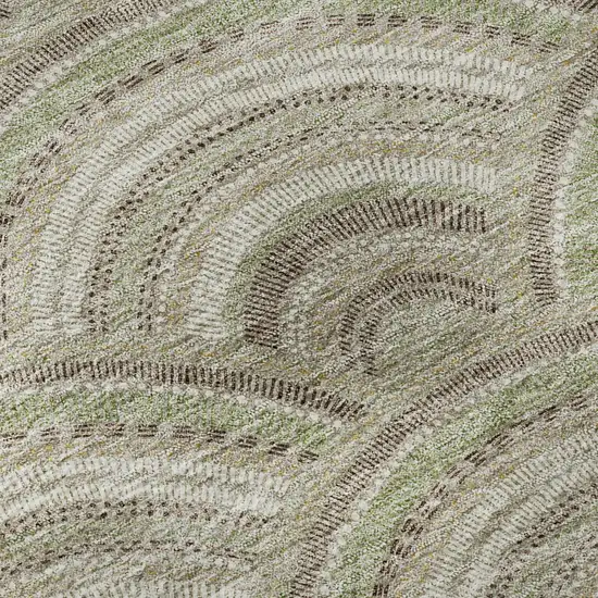 8' Taupe And Ivory Geometric Washable Round Rug With UV Protection Photo 8