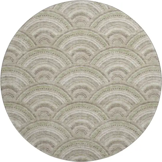 8' Taupe And Ivory Geometric Washable Round Rug With UV Protection Photo 1