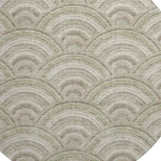8' Taupe And Ivory Geometric Washable Round Rug With UV Protection Photo 2