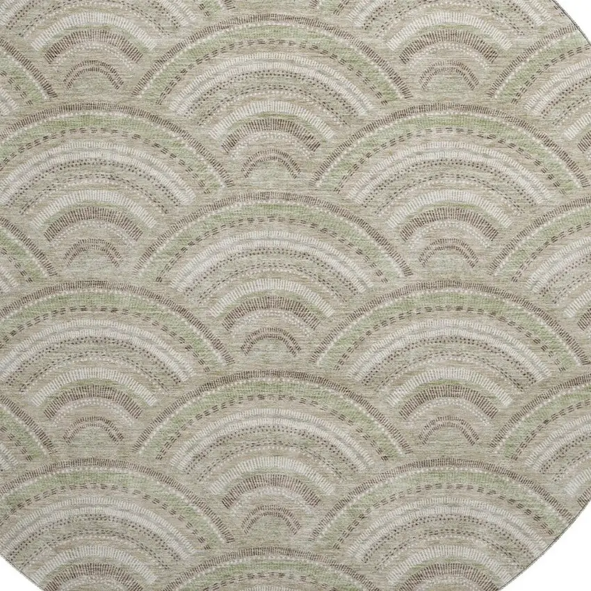 8' Taupe And Ivory Geometric Washable Round Rug With UV Protection Photo 2