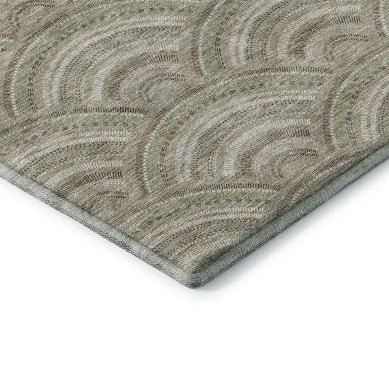 8' Taupe And Ivory Geometric Washable Round Rug With UV Protection Photo 6