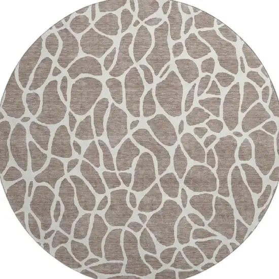 8' Taupe And Ivory Geometric Washable Round Rug With UV Protection Photo 3