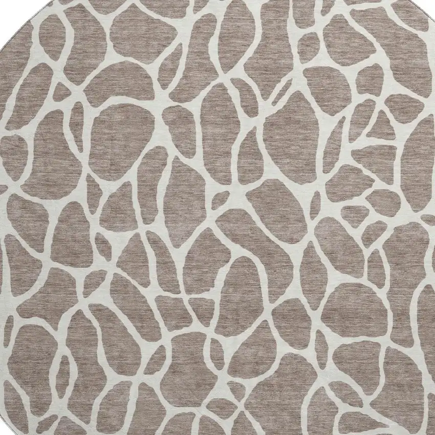8' Taupe And Ivory Geometric Washable Round Rug With UV Protection Photo 2
