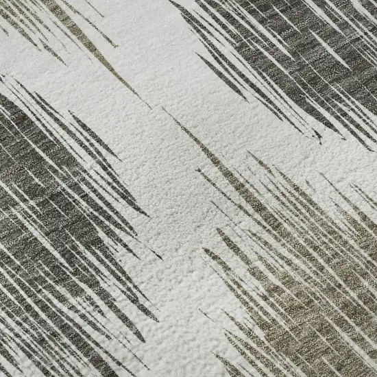 8' Taupe And Ivory Ikat Washable Round Rug With UV Protection Photo 9