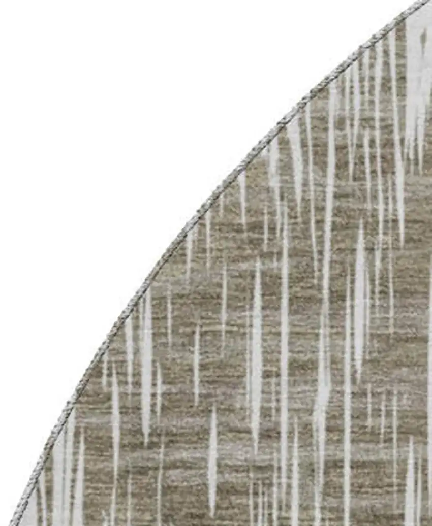 8' Taupe And Ivory Ikat Washable Round Rug With UV Protection Photo 4