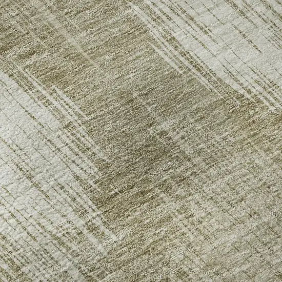 8' Taupe And Ivory Ikat Washable Round Rug With UV Protection Photo 9