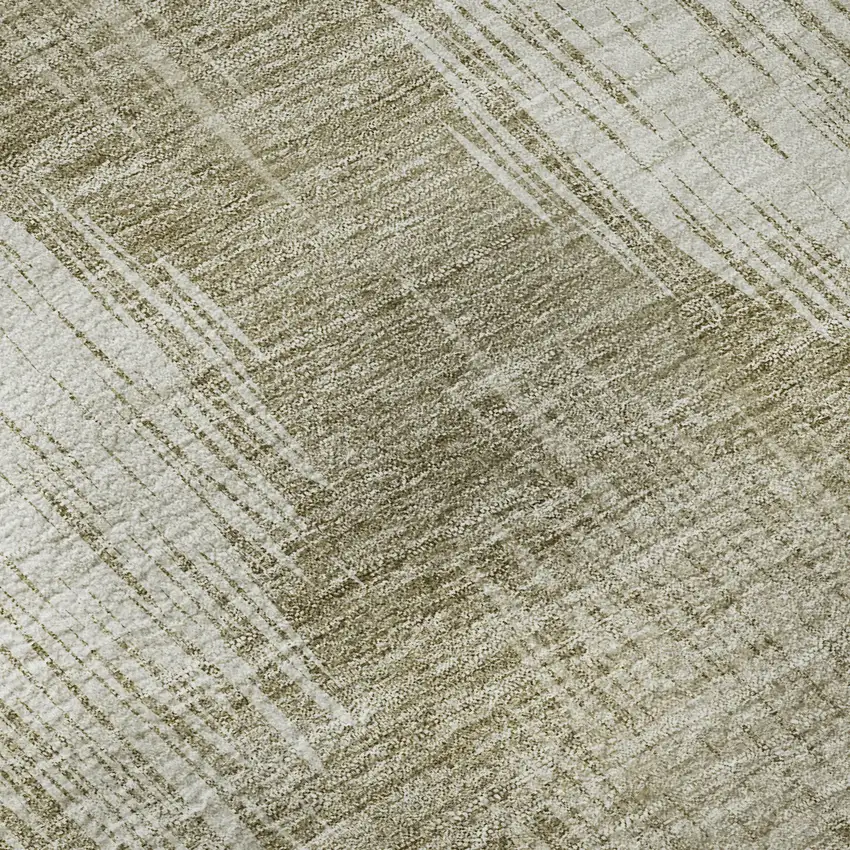 8' Taupe And Ivory Ikat Washable Round Rug With UV Protection Photo 9