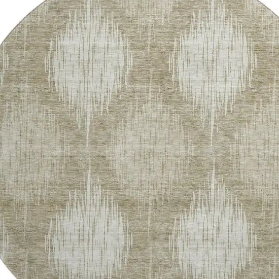 8' Taupe And Ivory Ikat Washable Round Rug With UV Protection Photo 3