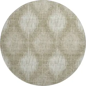 Photo of 8' Taupe And Ivory Ikat Washable Round Rug With UV Protection