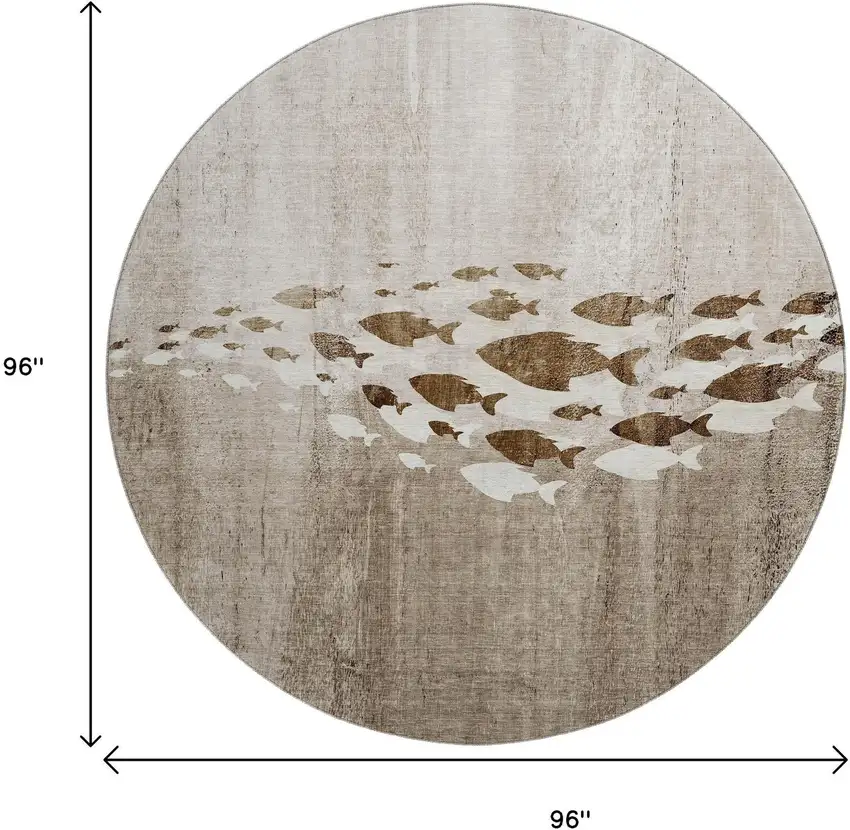 8' Taupe And Ivory Nautical Washable Round Rug With UV Protection Photo 3