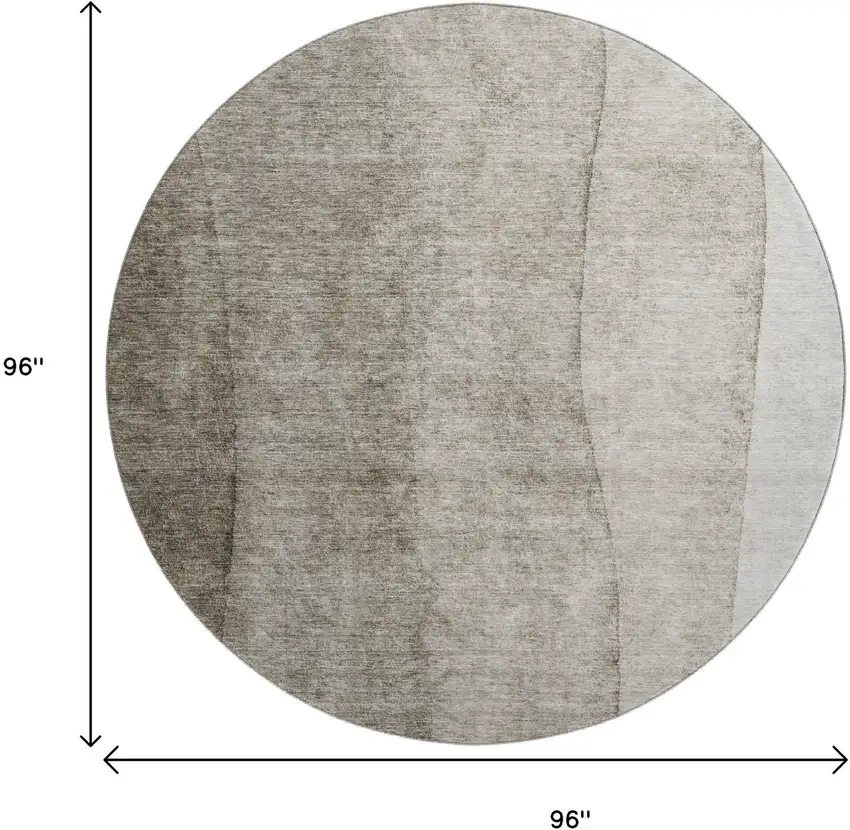 8' Taupe And Ivory Ombre Washable Round Rug With UV Protection Photo 5