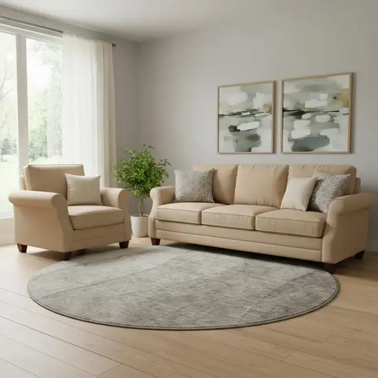 8' Taupe And Ivory Ombre Washable Round Rug With UV Protection Photo 1