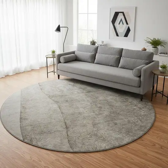 8' Taupe And Ivory Ombre Washable Round Rug With UV Protection Photo 2