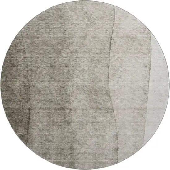 8' Taupe And Ivory Ombre Washable Round Rug With UV Protection Photo 6