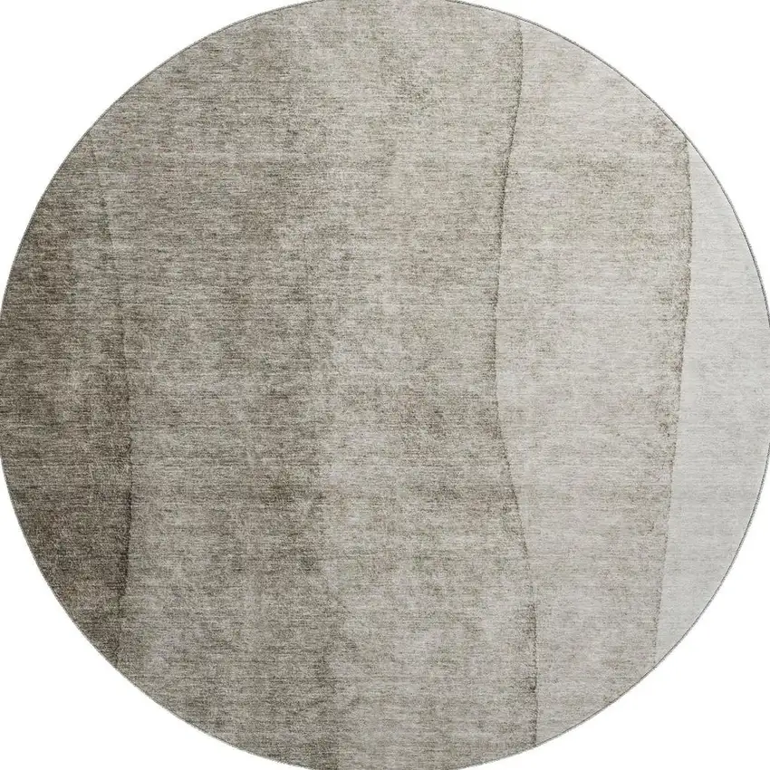 8' Taupe And Ivory Ombre Washable Round Rug With UV Protection Photo 1