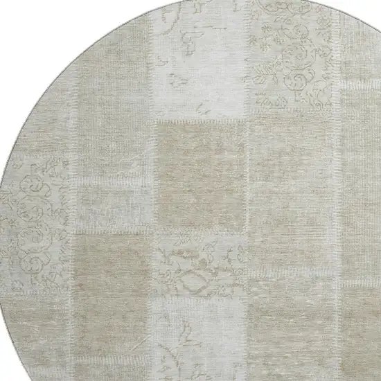 8' Taupe And Ivory Patchwork Washable Round Rug With UV Protection Photo 2
