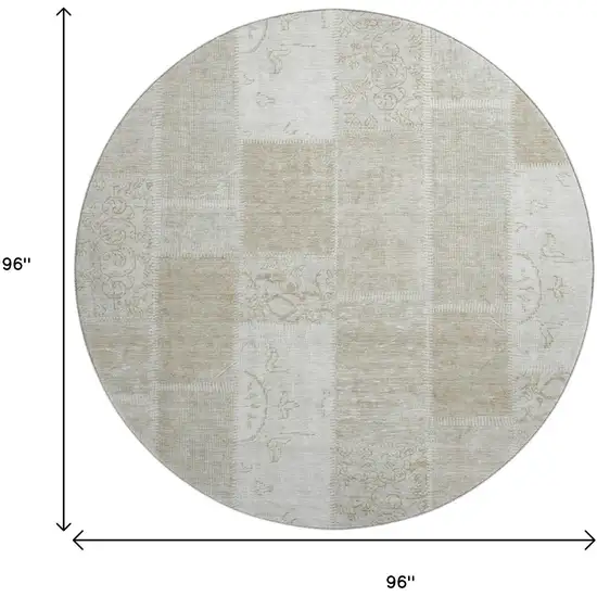 8' Taupe And Ivory Patchwork Washable Round Rug With UV Protection Photo 9