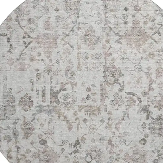 8' Taupe And Ivory Patchwork Washable Round Rug With UV Protection Photo 3