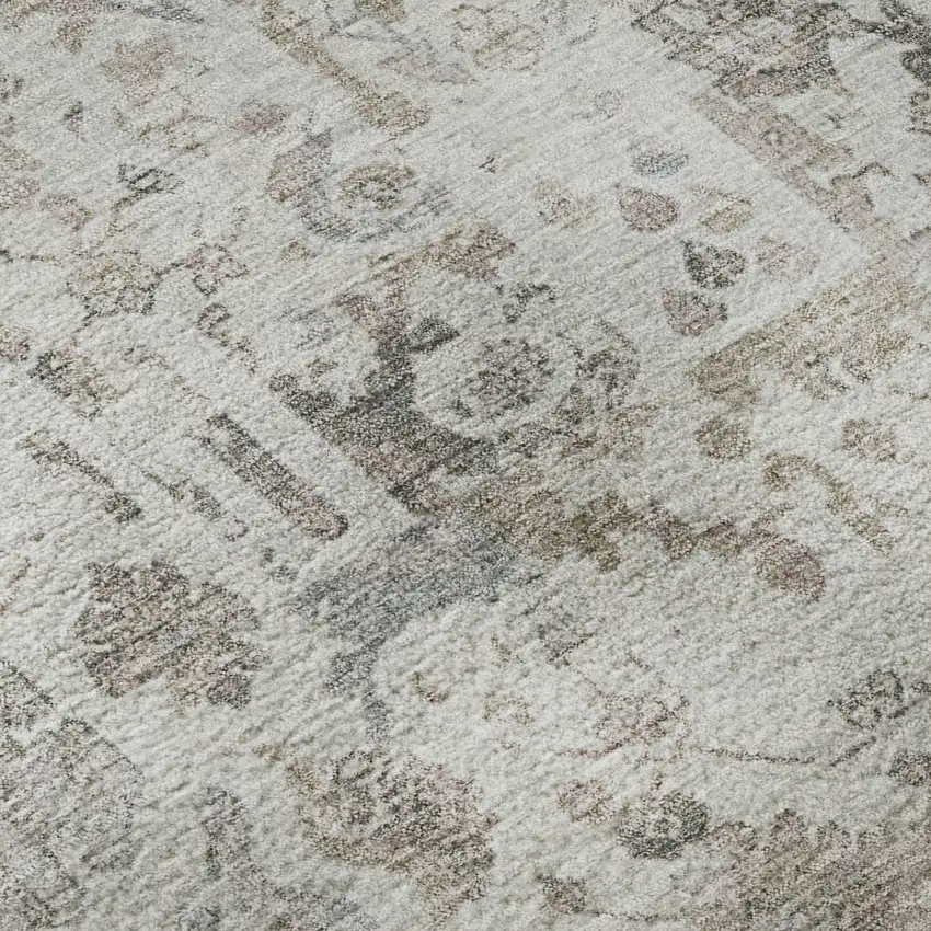 8' Taupe And Ivory Patchwork Washable Round Rug With UV Protection Photo 7