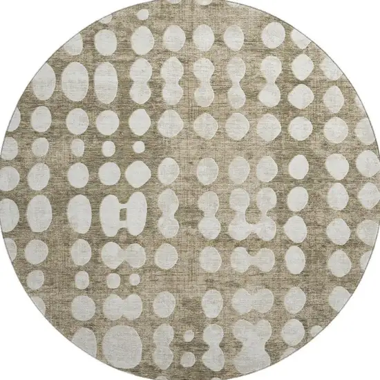 8' Taupe And Ivory Polka Dot Washable Round Rug With UV Protection Photo 4