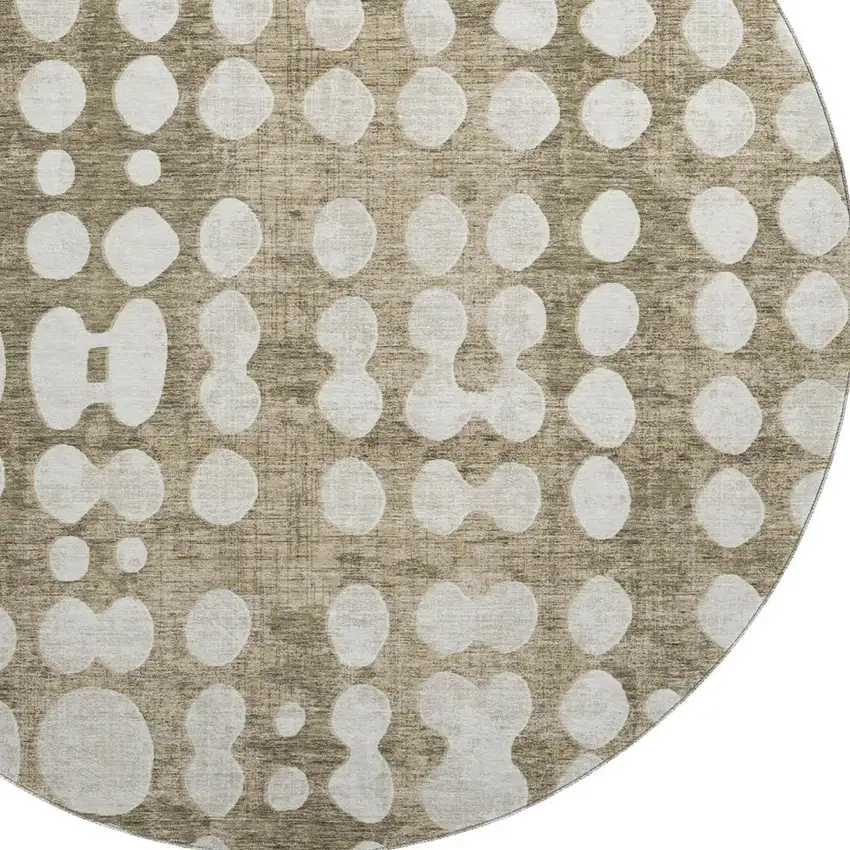 8' Taupe And Ivory Polka Dot Washable Round Rug With UV Protection Photo 3