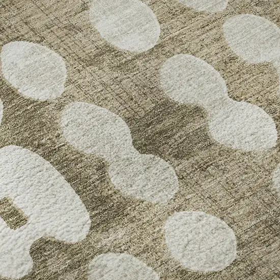 8' Taupe And Ivory Polka Dot Washable Round Rug With UV Protection Photo 9