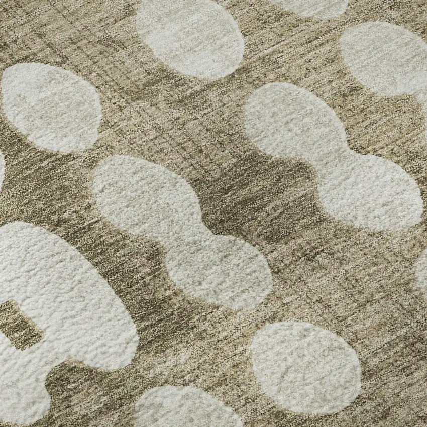 8' Taupe And Ivory Polka Dot Washable Round Rug With UV Protection Photo 9