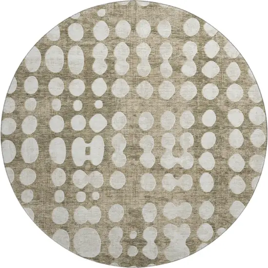 8' Taupe And Ivory Polka Dot Washable Round Rug With UV Protection Photo 1