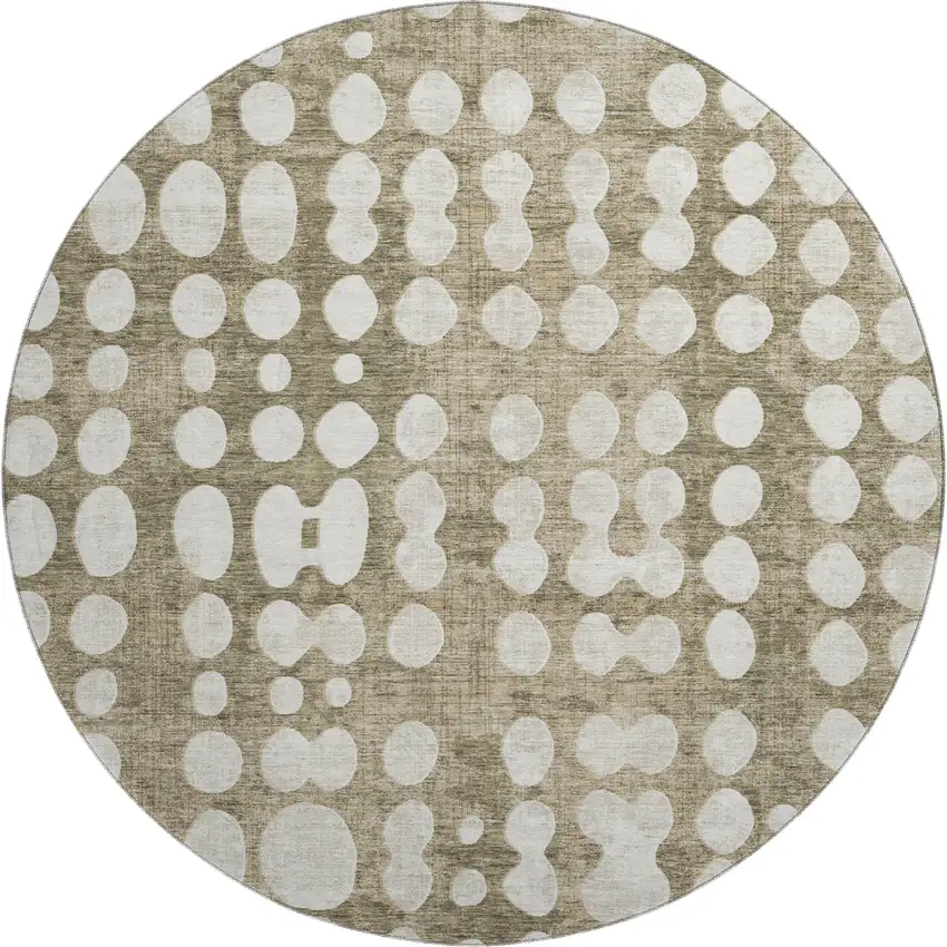 8' Taupe And Ivory Polka Dot Washable Round Rug With UV Protection Photo 1