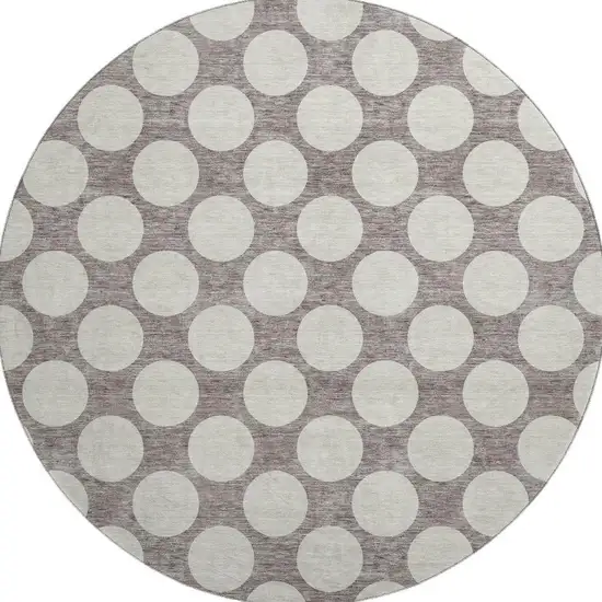 8' Taupe And Ivory Polka Dot Washable Round Rug With UV Protection Photo 4